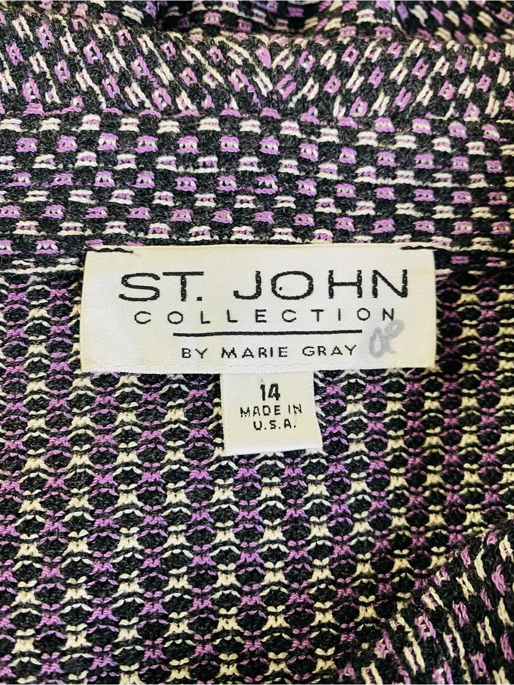 St John Collection Wool Tweed Pattern Skirt Suit Size 14/16